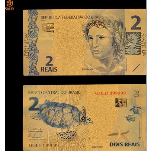 Nice Product Color Brazilian Gold Banknote 2 Real Currency in 24k Gold Plated Paper Money For Collection