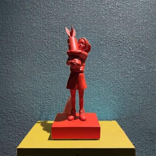 Luxurious 32CM White/ Black modern Art Bomb Hugger Banksy Bomb Girl Street Art Resin Statue Creative Home Gifts Desktop Decor