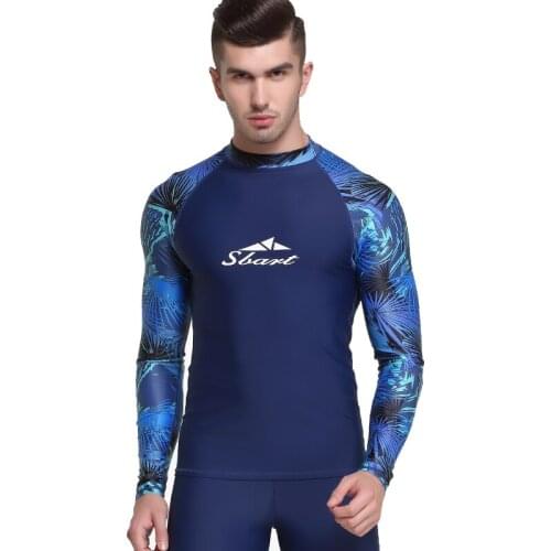 New Mens Long Sleeve Rashguard Swim Shirt UV Sun Protection UPF 50+ Swimming Surfing Top Basic Layer Skin for Wetsuit Blue