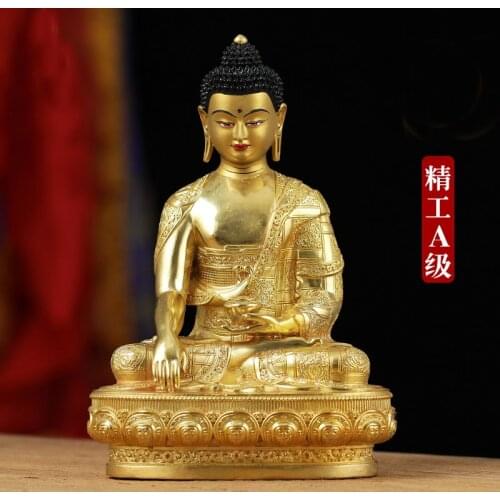 21CM Grande-De Oro de alta calidad dorado Buda estatua de latón casa familia protección eficaz de Nepal tibetano Buda Sak