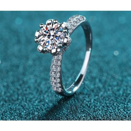 Silver 1 Carat Excellent Cut Diamond Test Passed D Color Good Clarity Round Moissanite Ring Silver 925 Party Jewelry Women Gift