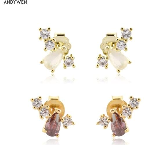 ANDYWEN 925 Sterling Silver 2021 Ovals Milk Line Ovals Stud Earring Women Piercing Luxury Pendiente Rock Punk Jewelry Gift