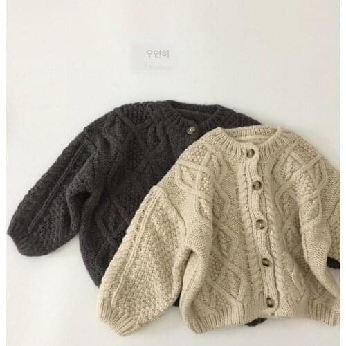 Spring Fall New Style Toddler Girls Mohair Button Jacket Children Crewneck Cardigan Loose Sweater Long-sleeved Clothing