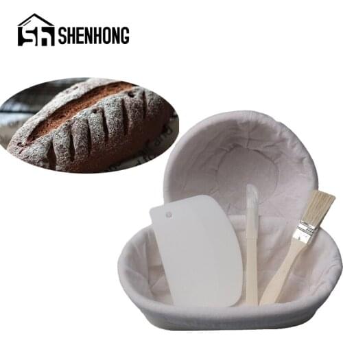 SHENHONG 5Pcs Bread Fermentation Rattan Basket Baguette Banneton Brotform Proofing Proving Baskets Dough Knife Brush Scraper