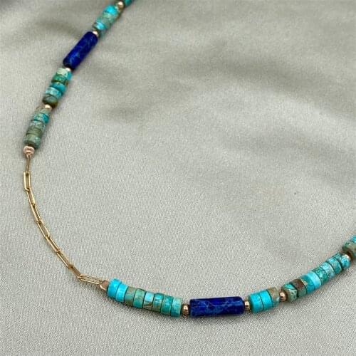 Blue Low-Key Chain Natural Stone Cylinder Necklace