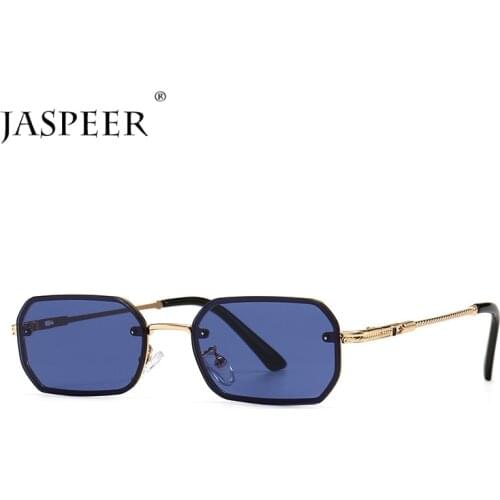 JASPEER New Rectangle Sunglasses Men UV400 Driving Punk Rimless Sun Glasses Women Small Narrow Shades Eyewear Gafas De Sol
