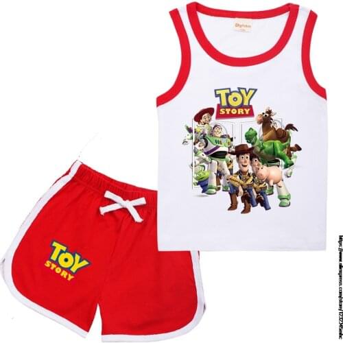 Disney Beach Toy Story 4 Boys Sports Suit for Children Training Boy Sets Print 2pcs Vest+Shorts Kids Clothes Childrens Clothes