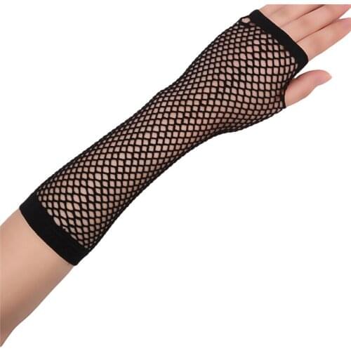 Stylish Long Black Fishnet Gloves Womens Fingerless Gloves Girls Dance Gothic Punk Rock Costume Fancy Gloves AQ859444