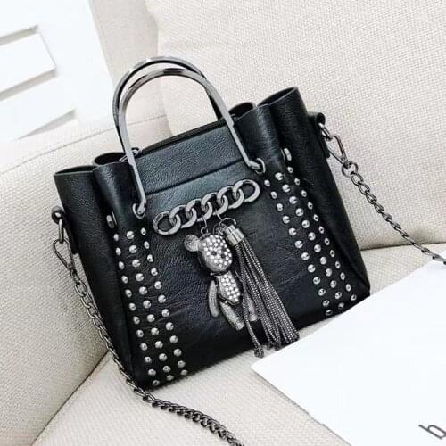 Luxury womens small handbag 2020 new fashion soft leather rivet messenger bag tassel Versatile Single Shoulder Bag mother bag