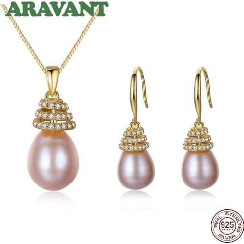 Wedding Jewelry Set Christmas Trees Pearl Pendant Necklace Drop Earring 925 Silver Jewelry For Women