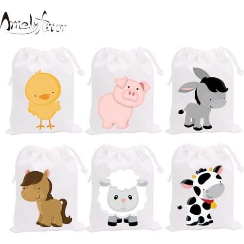 Farm Animals Theme Party Favor Bags Farm Animal Series 3 Gifts Bags Kids Birthday Baby Shower Party Container Supplies 6 PCS