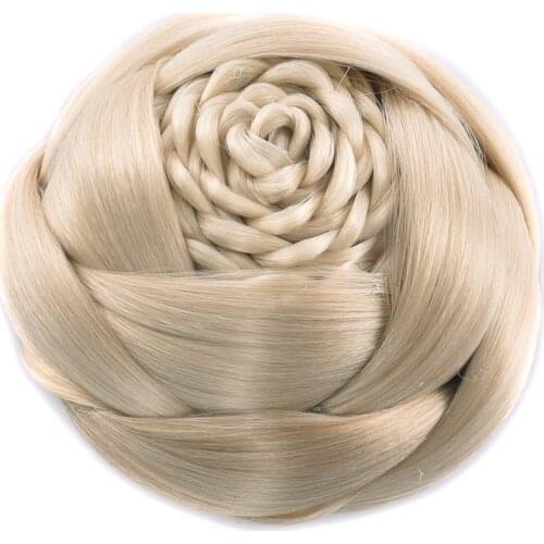 Soowee Brown Blonde Braided Clip In Fake Hair Buns Synthetic Hair Chignon Fast Donut Bun Hairpieces for Women