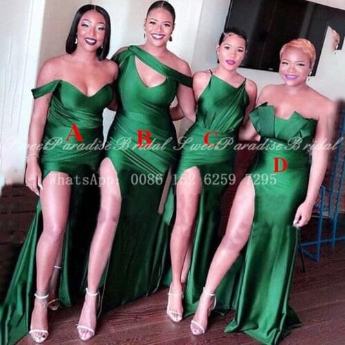 Green 4 Styles Mermaid Bridesmaid Dresses Sexy High Split Women Long Maid Of Honor Wedding Party Dress Robe De Soiree De Mariage