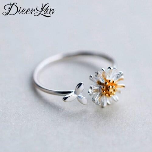 New Silver Color Daisy Flower Rings for Women Adjustable Size Rings Fashion Wedding Jewelry Anillos Mujer 2021