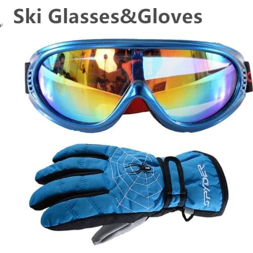 Winter Warm Snowboarding Ski Gloves Kids Snow Mittens Waterproof Skiing Glasses Set snowboard glasses