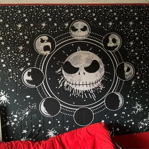 Starry Night Sky Tapestry Sun Mandala Wall Hanging Cloth Nightmare Before Christmas Witchcraft Decor Background Cloth