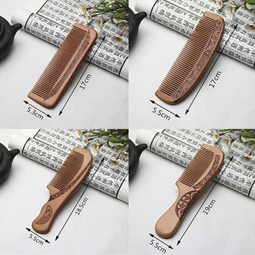 1pcs Anti-Static Comb Natural Peach Wood Comb Engraved Peach Wood Healthy Massage Hair Care Tool Beauty Accessories