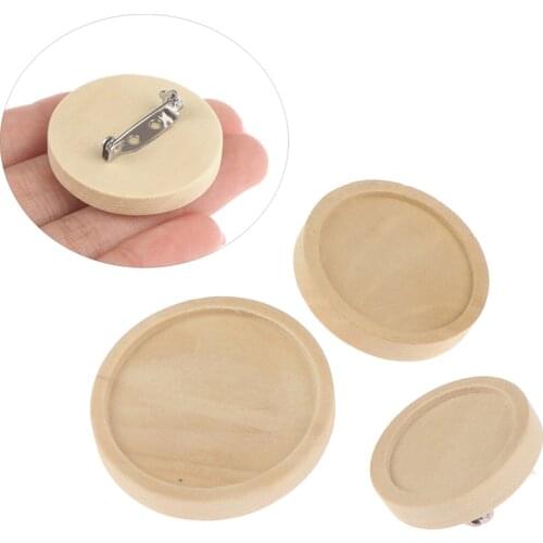 10pcs 20/30/25mm Diy wood Round Brooch Base Cabochon Blanks Trays with Brooch stainless steel Pins Cameo Cabochon Base Setting