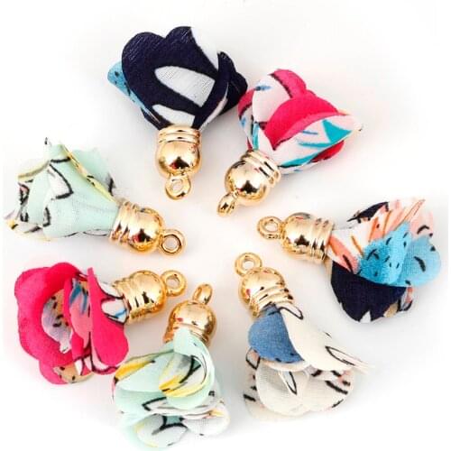 10pcs/lot 30mm Gold Color Fabric Flower Tassel For Keychain Cellphone Straps Jewelry Tassel DIY Earrings Finding