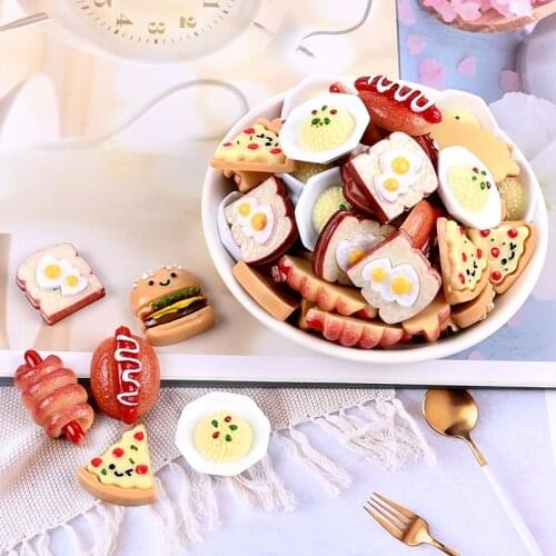 12pcResin Cute Pizza Hamburger Bread Cabochon Simulation Food Scrapbooking Craft for Hair Bows Center DIY Phone Case Decoration