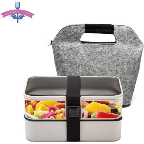 1200ML Bento Lunch Box Food Storage Container 2 Layer Microwave Leakproof Portable Bento Box School Picnic Set with Bag Gift