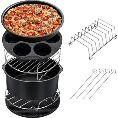 7Pcs 8 Inch Air Fryer Accessories Set Chips Baking Pizza Pan Kitchen Tool 5.2~5.8Qt