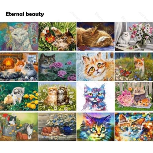 Diamond Painting Cat and Kittens Oil Painting Full Diamond Embroidery Needlework Diamond Mosaic Paintings Cross Stitch Kits Gift