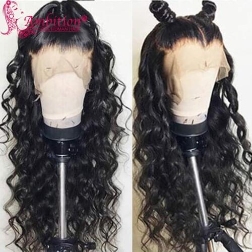 Ambition #1b Unprocessed Human Hair Wigs Natural Wave Lace Front Wigs 13x4 Lace Frontal Wig Water Wave Bleached Knots Wigs