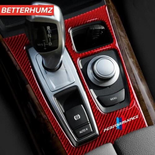 Carbon Fiber Car Interior Gear Shift Box Panel Stickers Trim Cover Moulding Strips Car Styling For BMW X5 X6 E70 E71 2009-2013