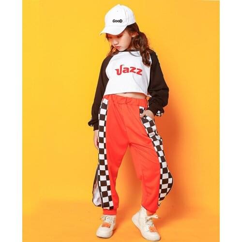 Kids Hip Hop Jazz Dance Costumes Sweatshirt Crop Top T Shirt Zipper Pants Girls Carnival Ballroom Dancing Clothes Streetwear