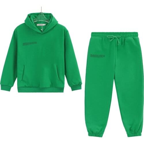 Kids Hooded Sweatshirts Two Pieces Sets Solid Baby Hoodies Track Pant Children Clothing 100% Cotton Warm Autumn Winter