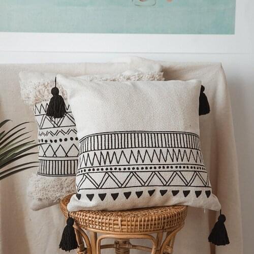 Home Decor Tufting Pillow Case Geometric Pillowcase Nordic Cotton Macrame Back Pillow Cushion Cover Black White Decorative Hotel