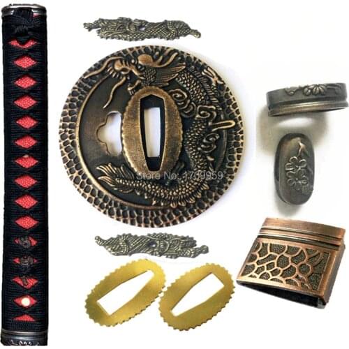 Dragon Sword Guard For Katana Wakizashi Tanto Fittings Set Kirsite Tsuba+Menuki+Fuchi+Kashira+Handle+Habaki+Seppa Metal Crafts