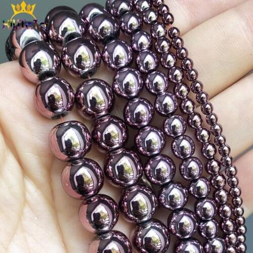 Smooth Purple Hematite Stone Beads Natural Round Loose Beads For Jewelry DIY Making Bracelets Accessories 15'' 3 4 6 8 10mm