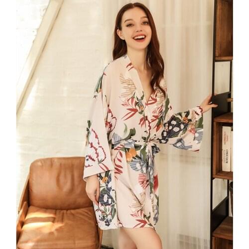 Hot Selling Women Loose Thin Sleep Robe Spring And Autumn New Floral Printed Ladies Soft Tender Sleep-dress Comfort Homewear