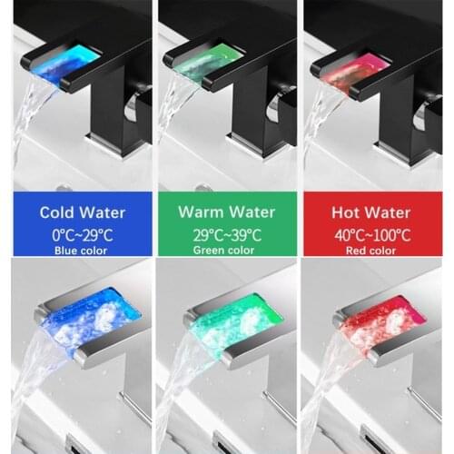 Bettering Chrome Faucet LED Waterfall Brass Tap Water Mixer Stream Deck Bathroom Sink Smart FaucetLedeme Led Sensor Faucet