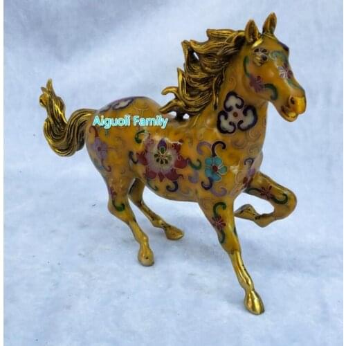 Art Collectible Chinese Old Cloisonne Bronze Carved Yellow Horse Statue/Home Decoration Animals Sculpture Horse Model Good Gifts
