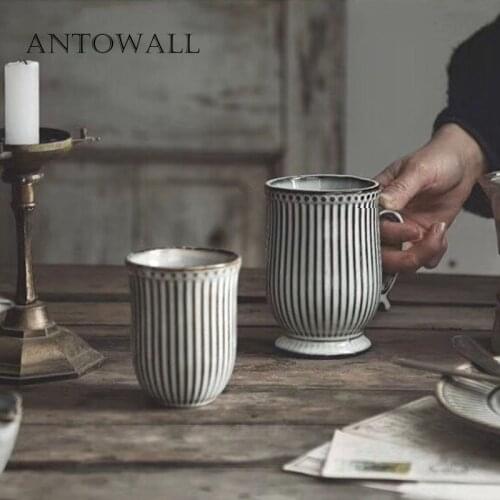 ANTOWALL Nordic ceramic tableware mug home office coffee cup retro stripes cup breakfast milk mug