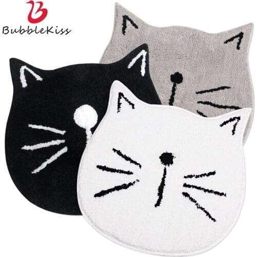 Bubble Kiss Cartoon Carpet Flocking Bathroom Mat Cute Cat Pattern Rug Home Water Absorption Anti Slip Area Rugs Entrance Doormat