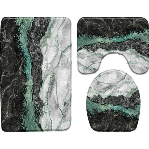 Colored Marble Texture Bath Mat 3-Piece Set Bathroom Rug Carpet Anti-Slip Mats Bathtub Toilet Cover Decor Bathroom Products