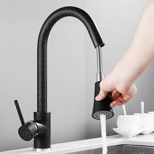 Kitchen Faucet Blacked Single Handle Pull Down Kitchen Tap Single Hole 360 Degree Brushed Faucets Water Mixer Tap