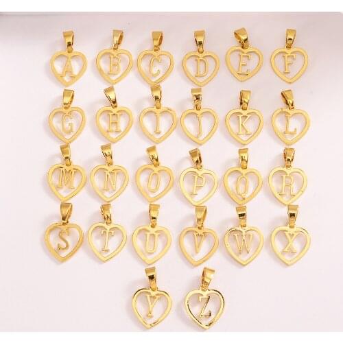 Initials Pendant Letter Name Necklace For Women Men Gold Color Heart Alphabet Charm Box Link Chain Couple Jewelry