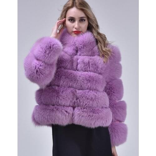 JANEFUR real fox fur jacket womens leather fur coat thick natural fox fur stitching color fashion