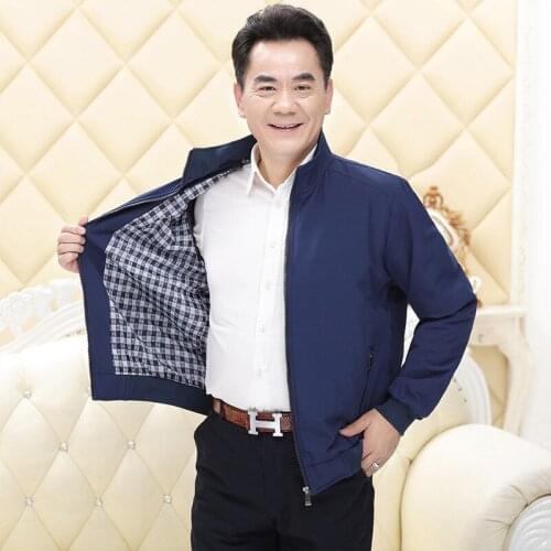 Spring autumn middle-aged and elderly jacket business casual stand-up collar top middle-aged mens father wear thin lightweight