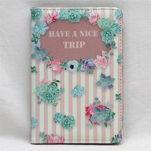 Lovely Flower Pattern Travel Passport Cover Document Card Travel Passport Holder Credit Card Case Ladies ID Card Wallet for Trip