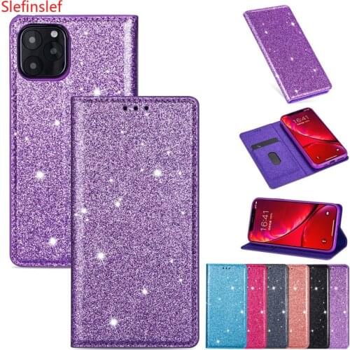 Fashion Glitter Leather Case for IPhone 11 pro max X XS XR Bling Magnetic Wallet Card Flip Cover for IPhone 8 7 6 6s Plus shell