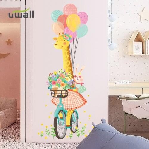 Cartoon Giraffe Color Balloon Door Sticker Porch Bedroom Home Decor Wall Stickers For Kids Room Wall Decoration Self-adhesive