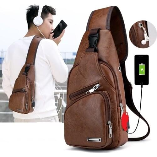 Mens shoulder Messenger bag chest bag mens bag charging casuall backpack