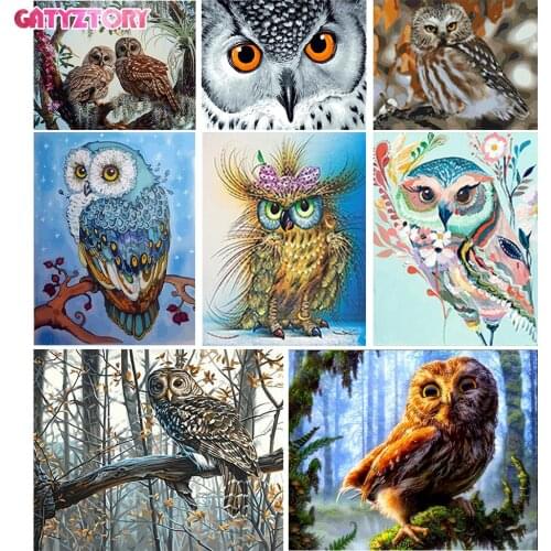 GATYZTORY Owl animals DIY Acrylic oil Painting By Numbers for kids adults Painting canvas diy Picture for living room wall art