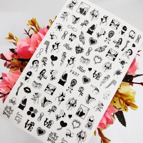 New 3D Nail Sticker Fashion Sexy Girl Women stickers for nails Foil Love Heart Rose Design Nails Accessories Manicure Sticker